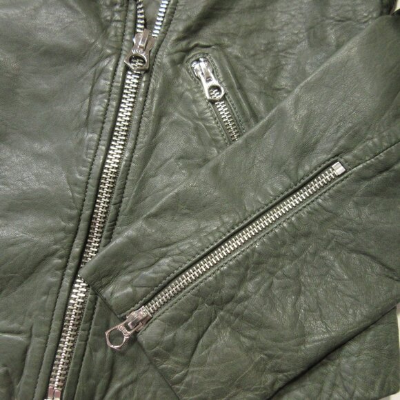 NWT Madewell The Washed Leather Motorcycle Jacket in Dark Forest Green M $525 - Picture 4 of 9